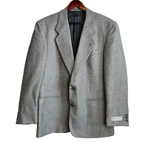 Vintage Yves Saint Laurent YSL Mens 40R Blazer Black Gray Sport Coat 2 Button - Picture 1 of 11